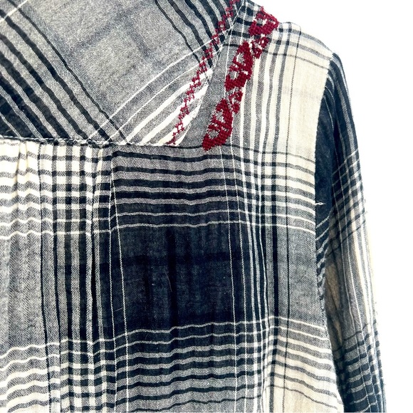 Anthropologie Floreat Plaid Floral Embroidered Flannel Tunic Blouse Shirt XS - Picture 10 of 13